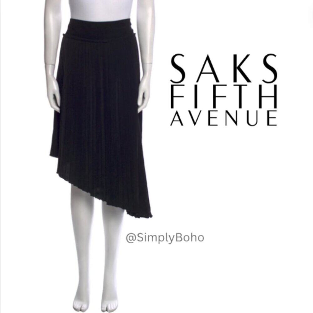 SAKS FIFTH AVENUE women's pleated asymmetrical black skirt - size M - MEDIUM